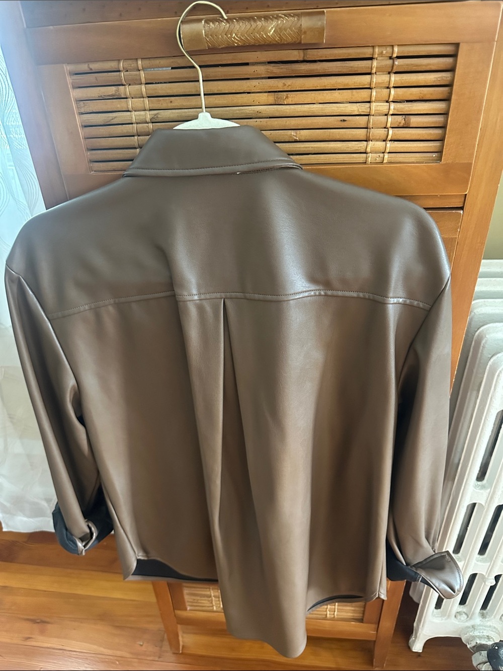 Women’s Brown Faux Leather Shirt Jacket - Picture 2 of 3